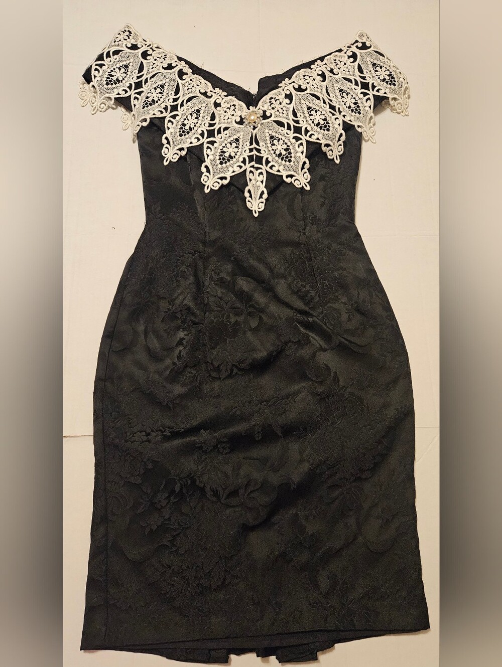 Vintage 90s Scott McClintock Black Jacquard Dress Soutache Collar Size 6